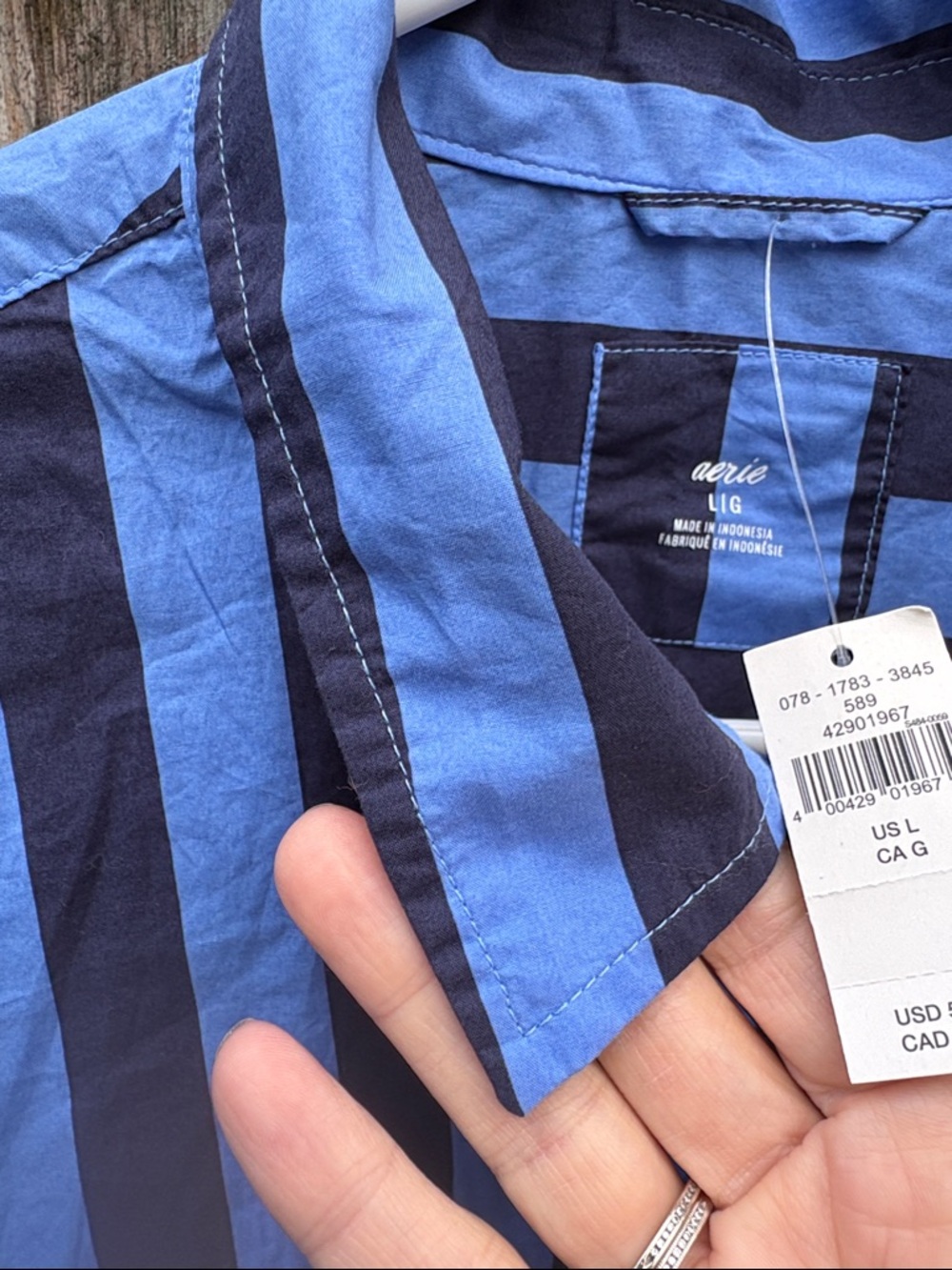NWT Aerie Anytime Fave oversized Button Down Striped Top Size Large - Picture 10 of 11